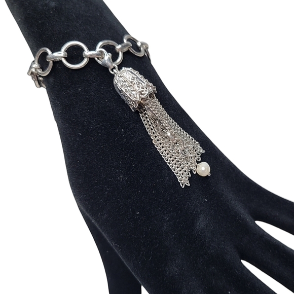 NWOT .925 Sterling Silver Flower Fringe Pearl Stone Bracelet Charm (Charm Only) - Picture 3 of 4